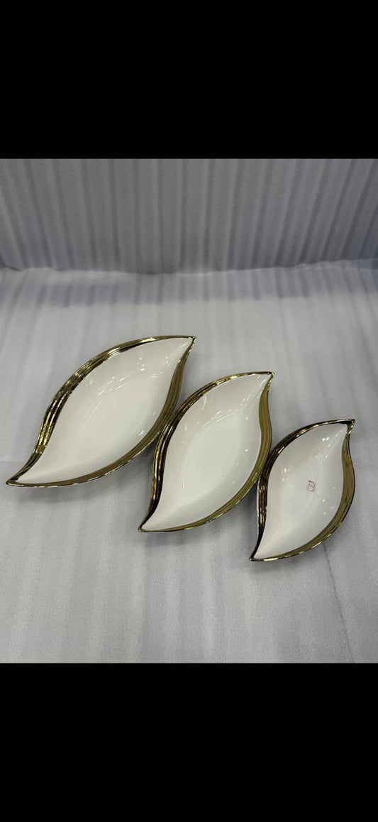 Porcelain Leaf Platters - Premium 3-Piece Serving Dish Set