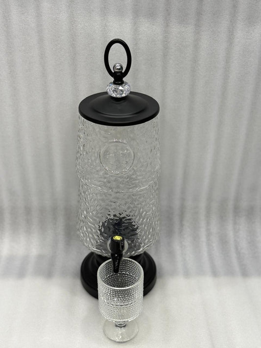 3L Patterned Glass Beverage Dispenser with 6 Cups