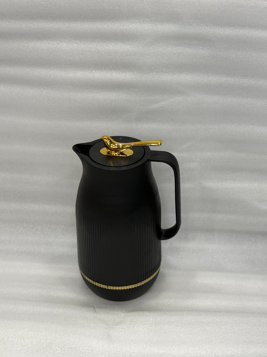 VACUUM INSULATED THERMAL KETTLE 1 LITRE – BLACK WITH GOLD BIRD HANDLE LUXURY DINING