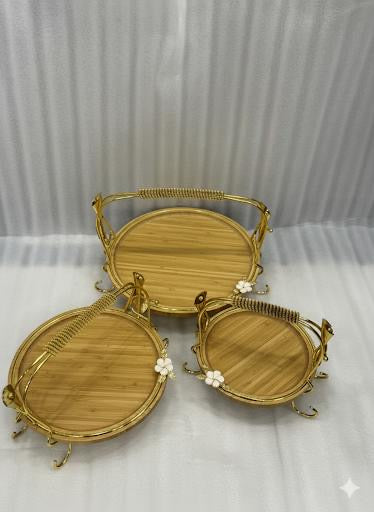3 piece luxury wooden platters with gold handles