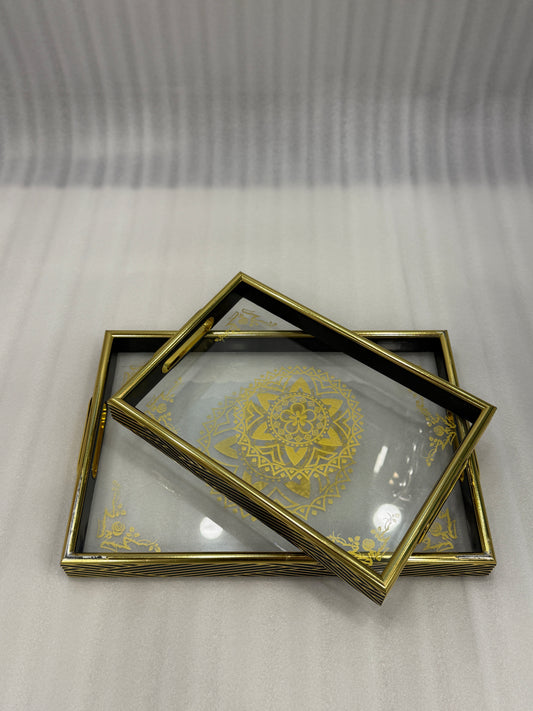 PREMIUM GOLDEN MANDALA DECOR TRAYS – RECTANGULAR 2-PIECE