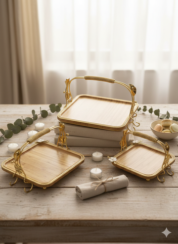 3 piece luxury wooden platters with gold handles