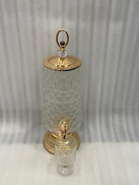3L Patterned Glass Beverage Dispenser with 6 Cups