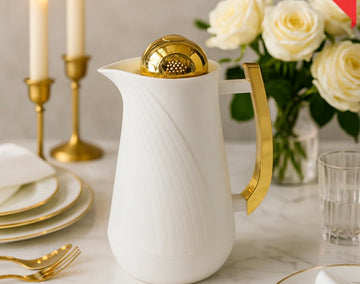 PREMIUM THERMAL WATER CARAFE 1 LITRE – WHITE WITH GOLD ACCENTS VACUUM SEALED