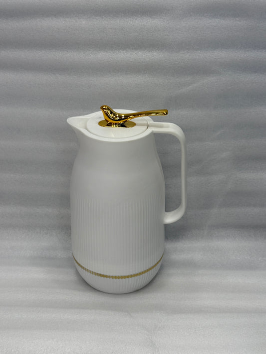 VACUUM INSULATED THERMAL KETTLE 1 LITRE – WHITE WITH GOLD BIRD HANDLE LUXURY DINING