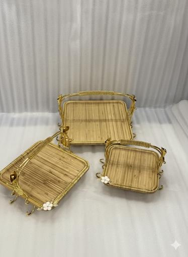 3 piece luxury wooden platters with gold handles