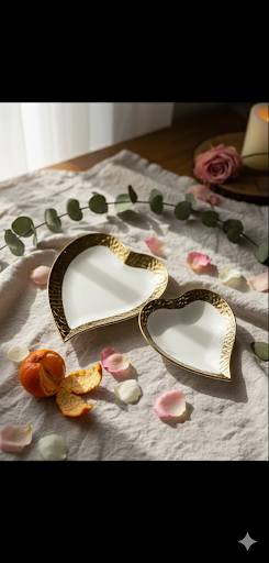 Porcelain Heart Platters - Premium 2-Piece White & Gold Serving Set