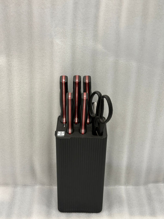 RUST-PROOF STAINLESS KNIFE 7 PIECES SET – FULL KITCHEN RANGE WITH HOLDER - BLACK