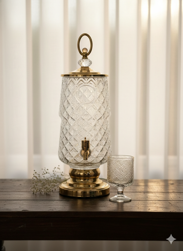 3L Patterned Glass Beverage Dispenser with 6 Cups
