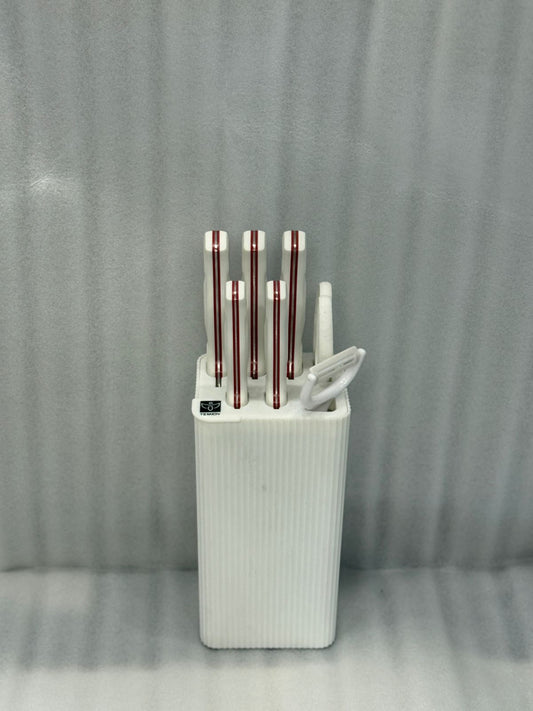 RUST-PROOF STAINLESS KNIFE 7 PIECES SET – FULL KITCHEN RANGE WITH HOLDER - WHITE