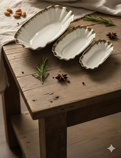 Luxury Wavy Edge Porcelain Platters - 3 Pcs Serving Set