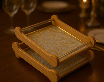 LUXURY GOLD FLAKE RESIN SERVING TRAYS – 2-PIECE SET