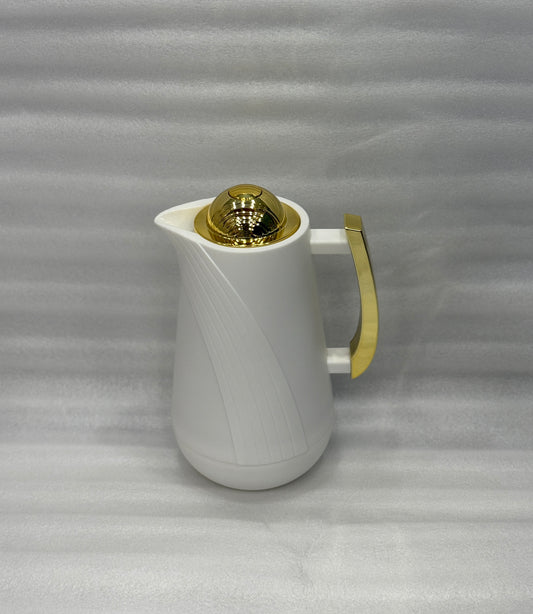 PREMIUM THERMAL WATER CARAFE 1 LITRE – WHITE WITH GOLD ACCENTS VACUUM SEALED