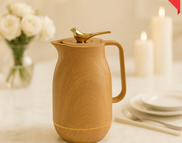VACUUM INSULATED THERMAL KETTLE 1 LITRE – BROWN WITH GOLD BIRD HANDLE LUXURY DINING