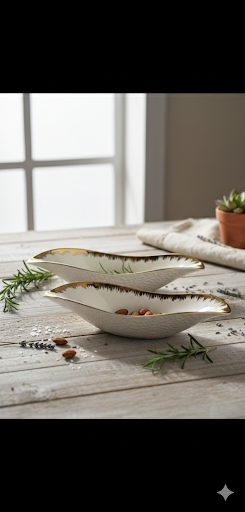 White & Gold Porcelain Platters - Premium 2-Piece Serving Set