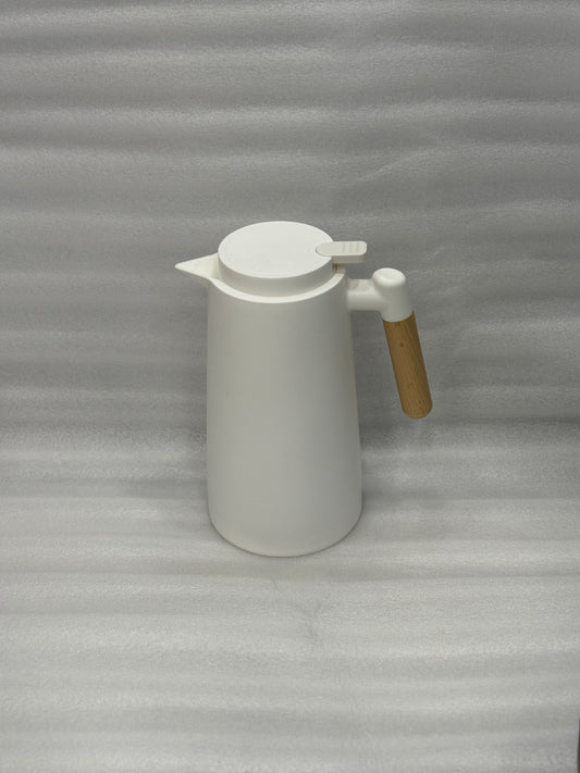 MODERN THERMAL JUG 1 LITRE – WHITE FINISH WITH WOODEN HANDLE