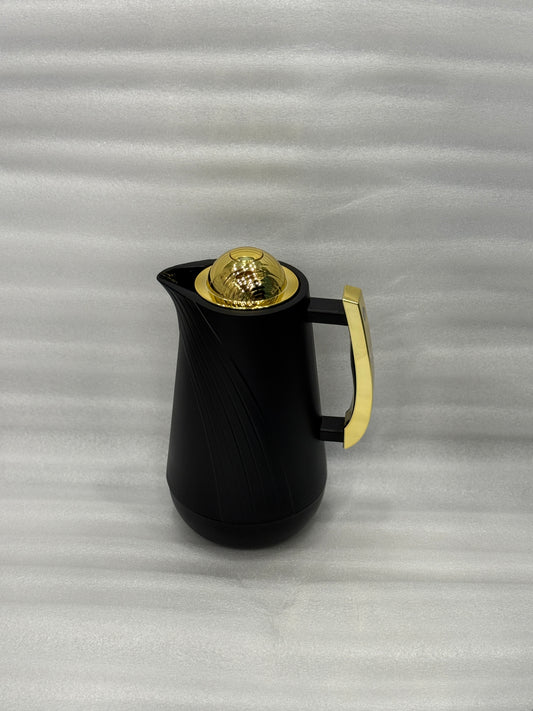 PREMIUM THERMAL WATER CARAFE 1 LITRE – BLACK WITH GOLD ACCENTS VACUUM SEALED