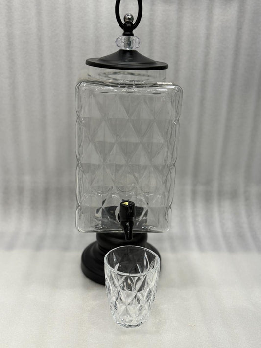 3L Patterned Glass Beverage Dispenser with 6 Cups