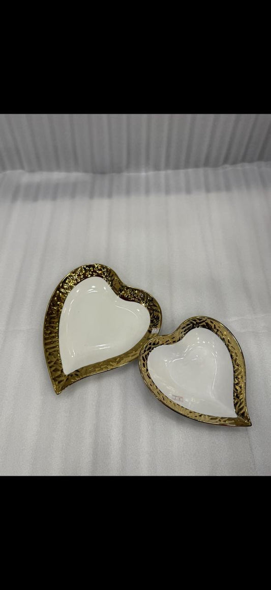 Porcelain Heart Platters - Premium 2-Piece White & Gold Serving Set