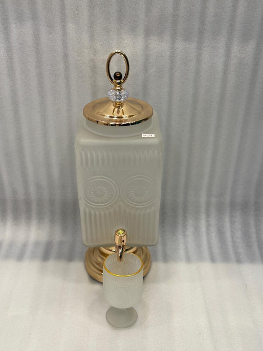 3L Patterned Glass Beverage Dispenser with 6 Cups