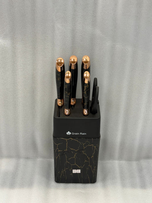 7-PIECE RUST-PROOF KNIFE SET – PREMIUM BLOCK FULL KITCHEN KIT - BLACK