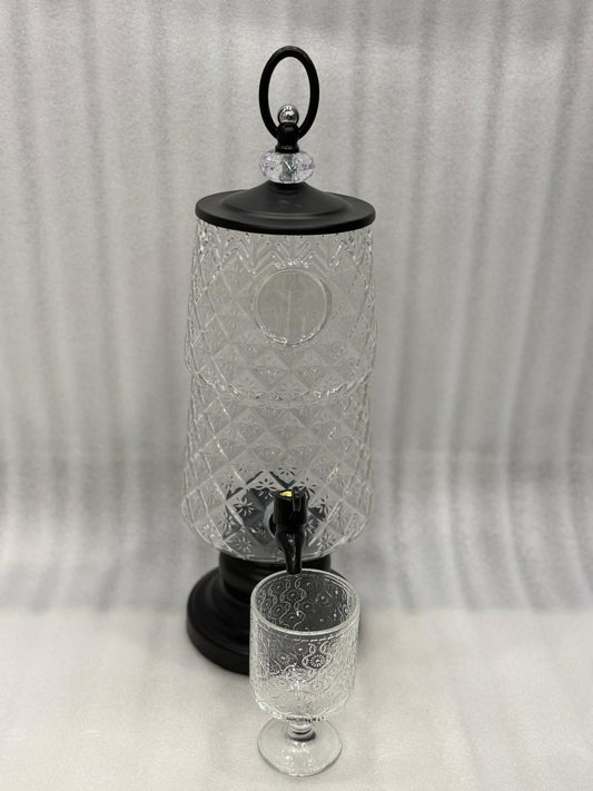 3L Patterned Glass Beverage Dispenser with 6 Cups