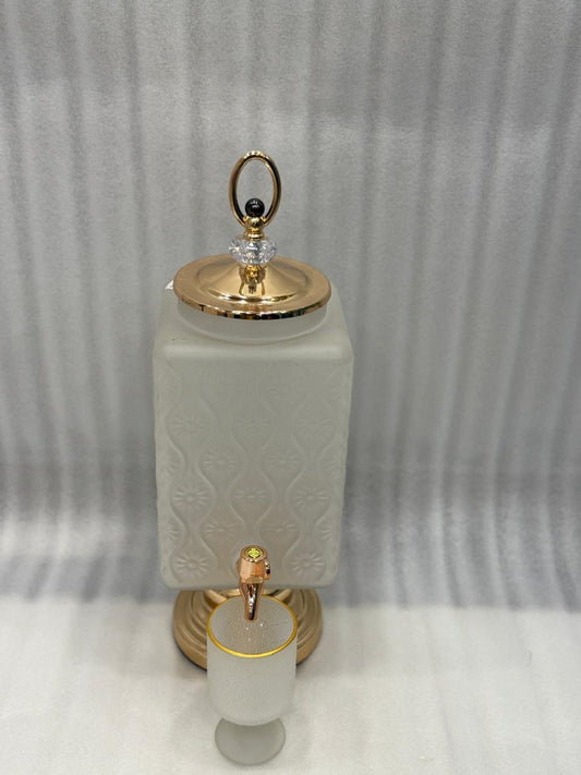 3L Patterned Glass Beverage Dispenser with 6 Cups