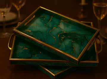 PREMIUM GREEN MARBLE RESIN TRAYS – GOLD VEIN DESIGN – 3-PIECES SET