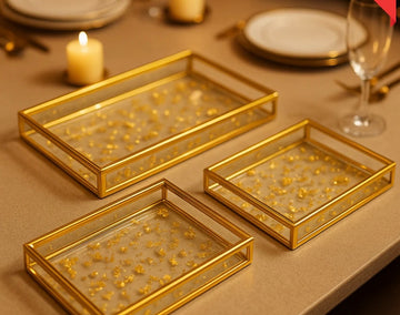 PREMIUM GOLD BORDER RESIN TRAYS – TEA/COFFEE & DESSERT – 3 PEICES SET
