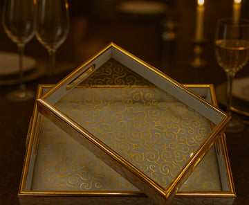 LUXURY SWIRL PATTERN GLASS TRAYS – RECTANGULAR 2-PIECE SET