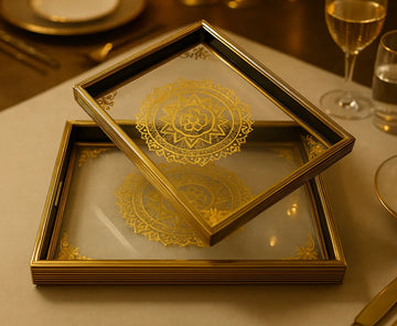PREMIUM GOLDEN MANDALA DECOR TRAYS – RECTANGULAR 2-PIECE