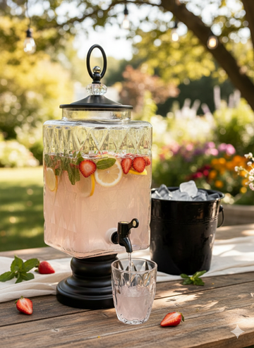 3L Patterned Glass Beverage Dispenser with 6 Cups