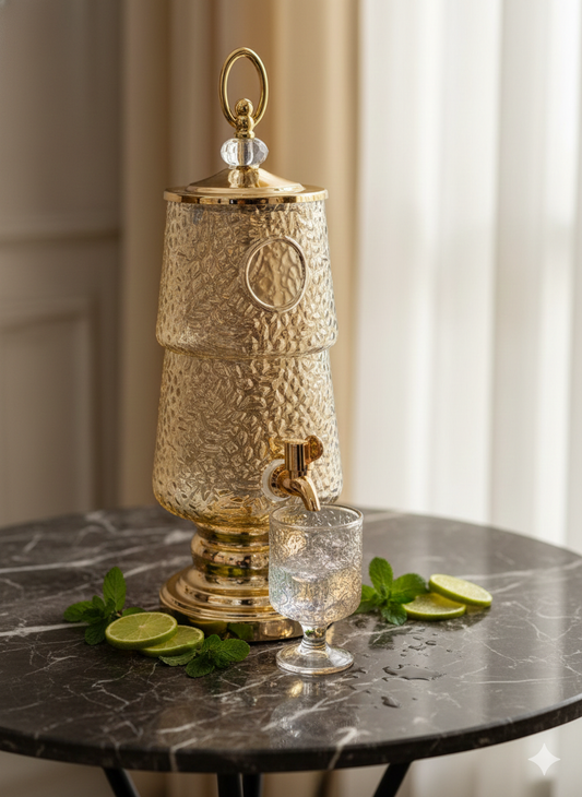 3L Patterned Glass Beverage Dispenser with 6 Cups