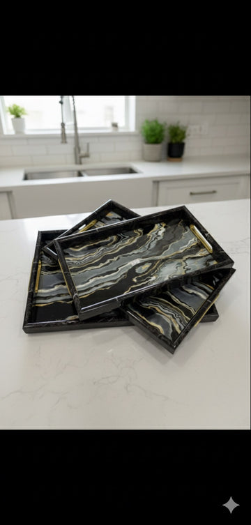 3-pcs Luxury Fibre Tray With Marble coating