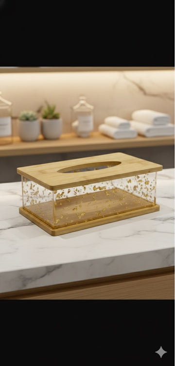 Elegant Bamboo & Gold Leaf Tissue Box Cover