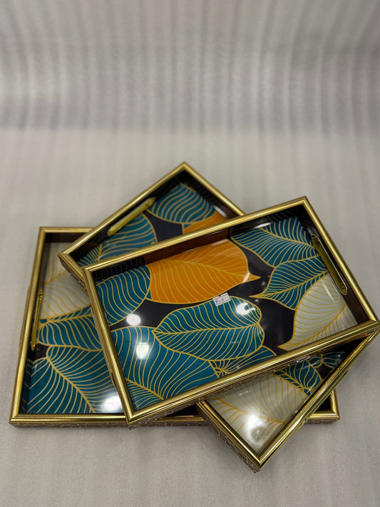 3-pieces Gold Aesthetic Leaf-look serving tray set