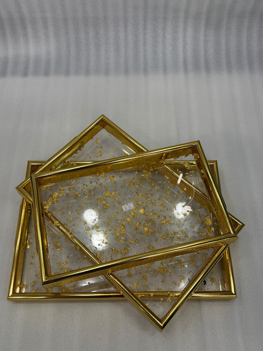 PREMIUM GOLD BORDER RESIN TRAYS – TEA/COFFEE & DESSERT – 3 PEICES SET
