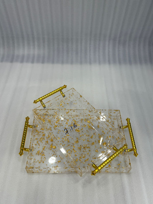 Wooden Serving Tray set of 3 in Full Transparent with Golden Handle