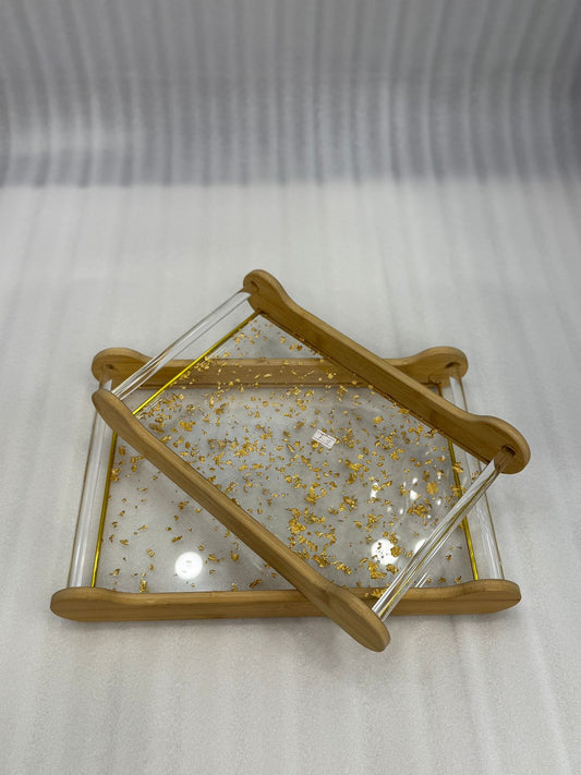 LUXURY GOLD FLAKE RESIN SERVING TRAYS – 2-PIECE SET