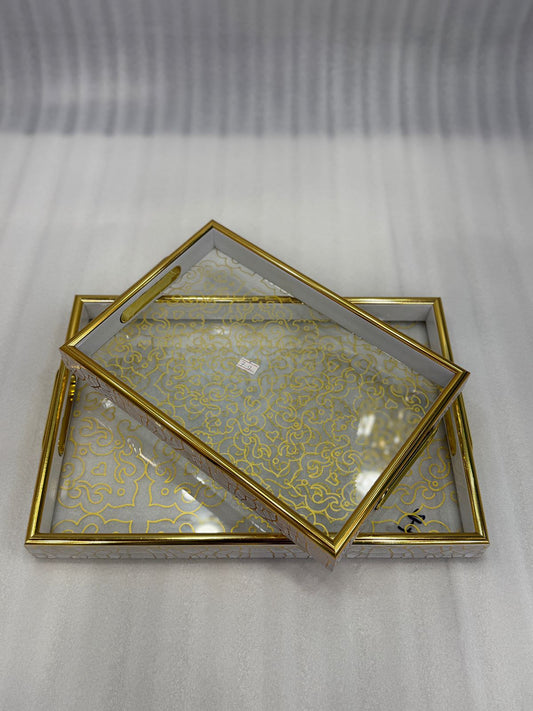 LUXURY SWIRL PATTERN GLASS TRAYS – RECTANGULAR 2-PIECE SET